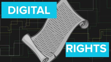 Digital Rights with parchment written in binary code